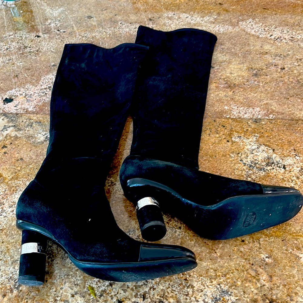 Chanel boots sold as is will need good cleaning but no holes or broken heels